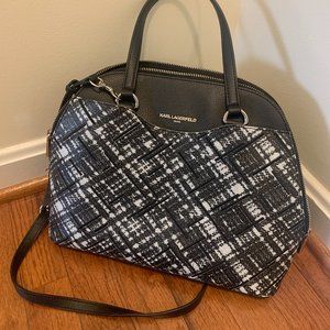 Karl Lagerfeld Black White Leather Cross Pattern Shoulder Bag